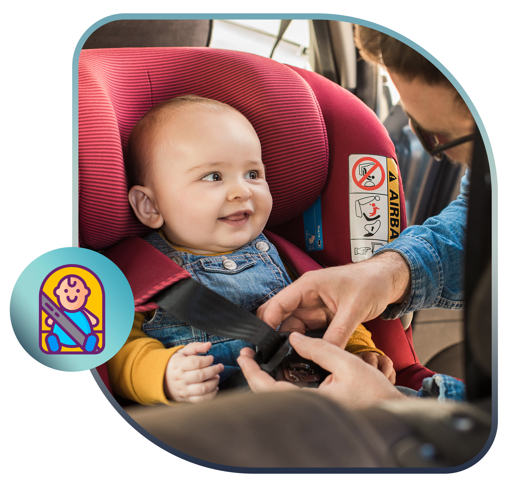 Ilustração de segurança infantil em cadeirinha de carro